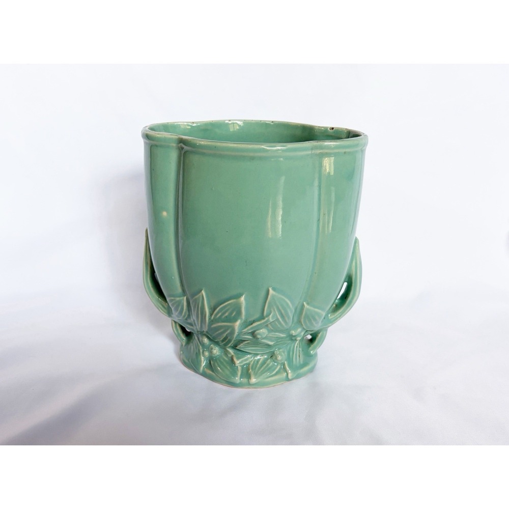 Vintage McCoy Pottery Lotus Jardiniere Vase Aqua / Sea Foam 7.25" x 6.5"